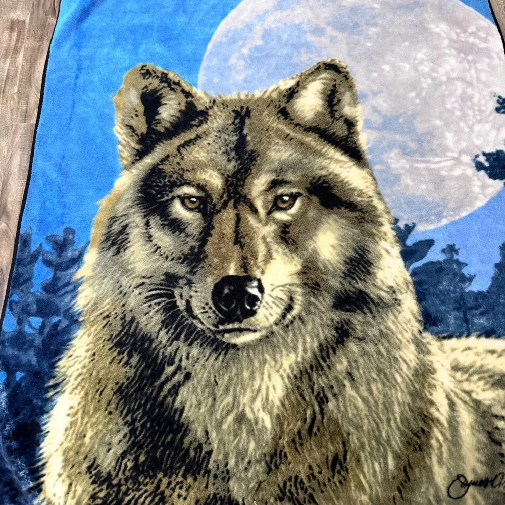 James A Meger Wolf Moon Fleece Blanket Blue Grey Nature Throw 4x5 Plush Blanket